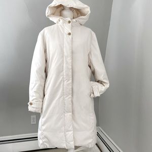 Cole Haan  Hooded Down Coat Mid length XL Offwhite w/ Pink Lining w/ pockets